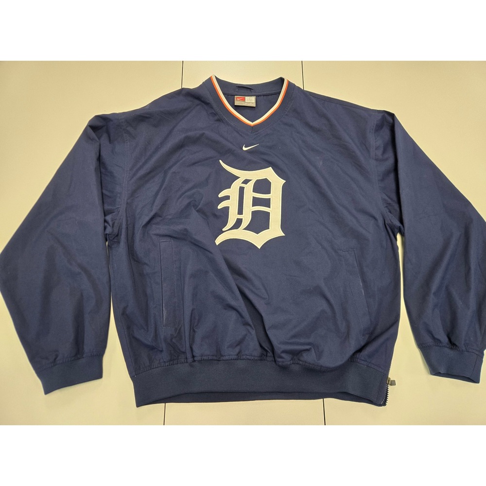 Vintage Nike Detroit Tigers Pullover Windbreaker L Navy Blue MLB Center Swoosh